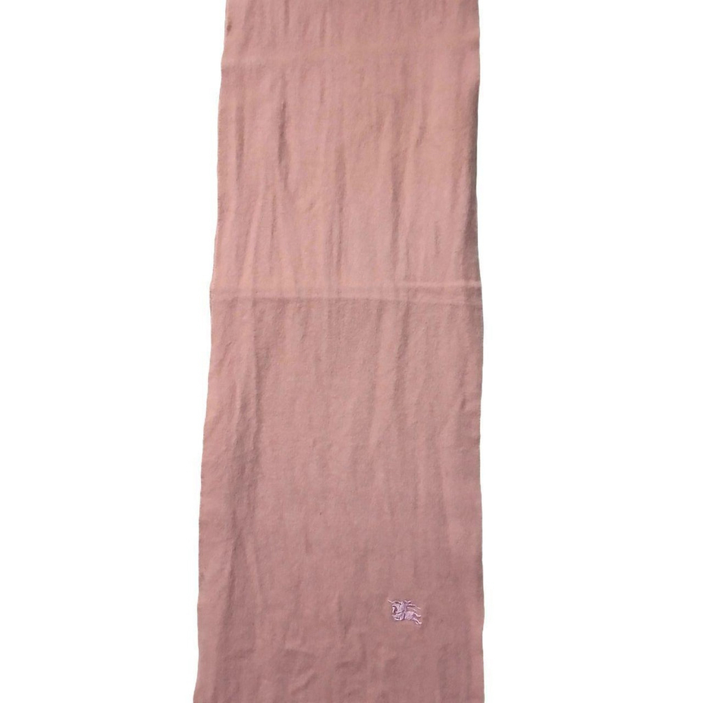 Luxury Vintage Light Pink Lambs Wool Burberry Scarf Embroidered Logo - Picture 2 of 6